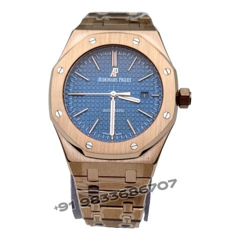 Audemars Piguet Royal Oak Rose Gold Blue Dial Super High Quality Swiss Automatic Watch (1)