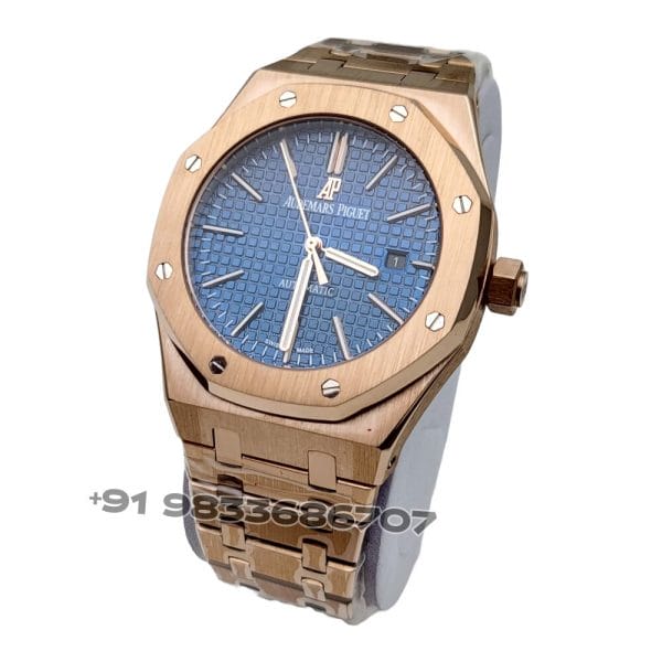 Audemars Piguet Royal Oak Rose Gold Blue Dial Super High Quality Swiss Automatic Watch (2)