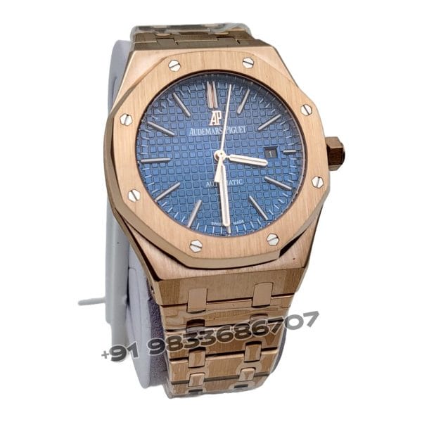 Audemars Piguet Royal Oak Rose Gold Blue Dial Super High Quality Swiss Automatic Watch (3)