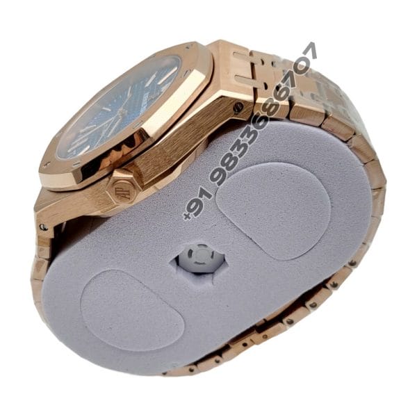 Audemars Piguet Royal Oak Rose Gold Blue Dial Super High Quality Swiss Automatic Watch (4)