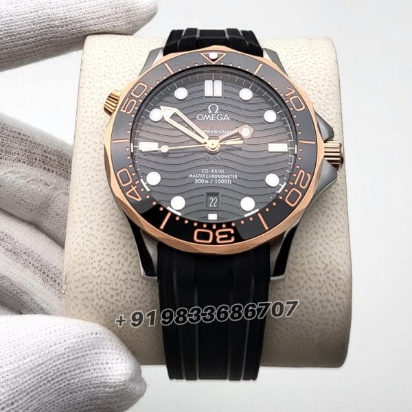 Omega Seamaster Diver Professional Rose Gold Bezel Rubber Strap Super High Quality Swiss Automatic Watch (1)