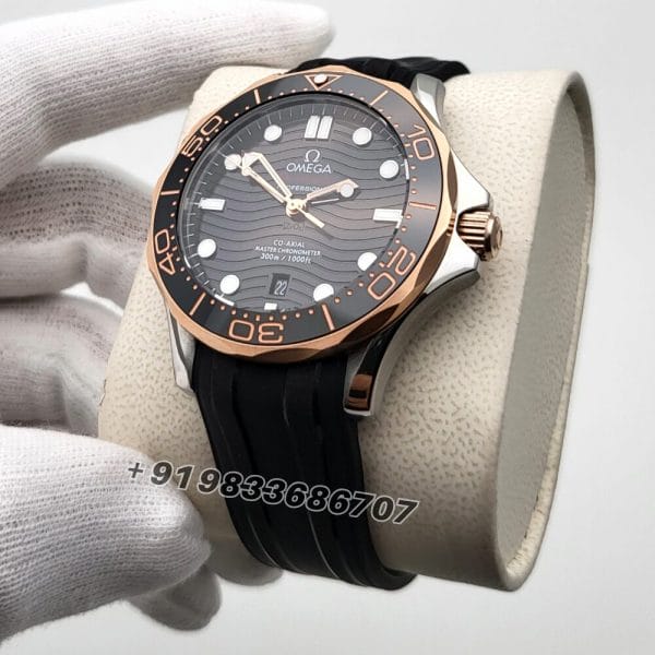 Omega Seamaster Diver Professional Rose Gold Bezel Rubber Strap Super High Quality Swiss Automatic Watch (1)