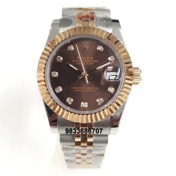 Rolex Date-Just Diamond Marker Dual Tone Brown Dial Super High Quality Swiss Automatic Watch
