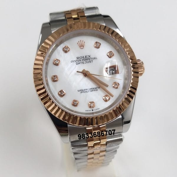 Rolex Date-Just Diamond Marker Dual Tone White Dial Super High Quality Swiss Automatic Watch