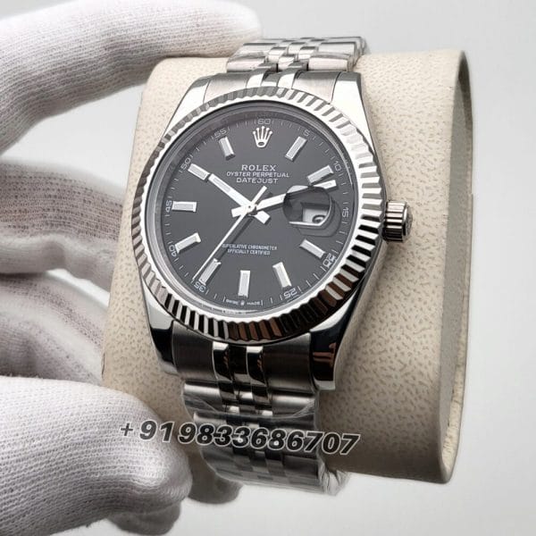 Rolex Date -Just Stick Marker Black Dial Super High Quality Swiss Automatic Watch (1)