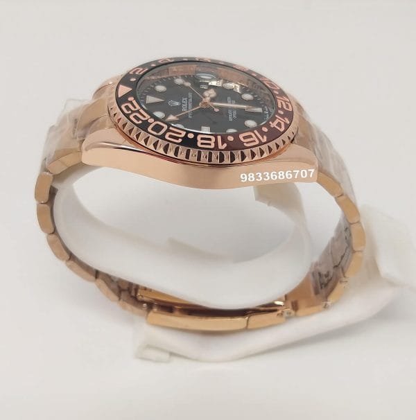 Rolex GMT Master 2 Rose Gold Black Dial Swiss Automatic Watch
