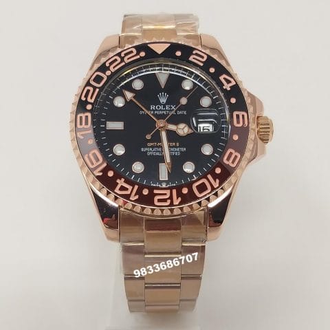 Rolex GMT Master 2 Rose Gold Black Dial Swiss Automatic Watch