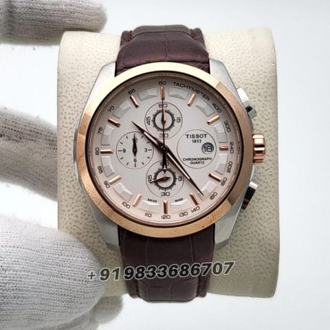 Tissot Coutrier 1853 Chronograph Rose Gold Brown Leather Strap High Quality Watch (1)