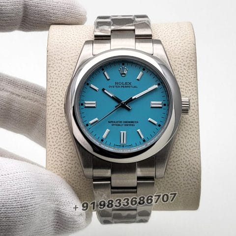 Rolex Oyster Perpetual Silver Blue Dial Super High Quality Swiss Automatic Watch