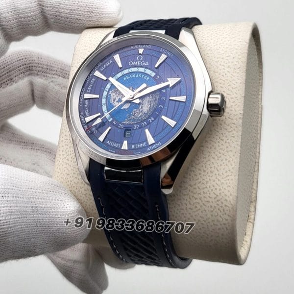 Omega Seamaster Aqua Tera World Time Blue Dial Rubber Strap Super High Quality Swiss Automatic Watch (1)