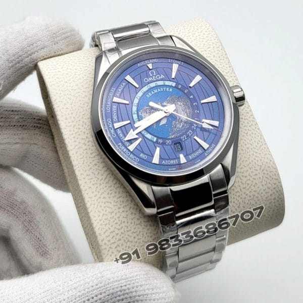 Omega Seamaster Aqua Tera World Time Blue Dial Silver Super High Quality Swiss Automatic Watch (2)