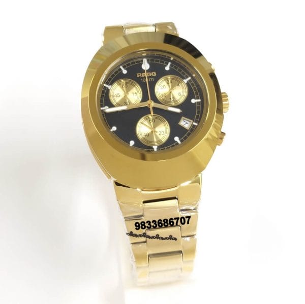 Rado Diastar Full Gold Black Dial Chronograph Movement High Quality Watch (5)