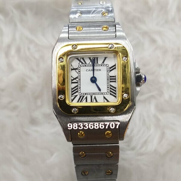 Cartier Santos Gold Bezel White Dial Super High Quality Watch ...