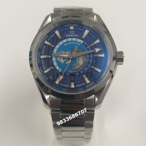 Omega Seamaster Aqua Tera World Time Blue Dial Silver Swiss Automatic Watch