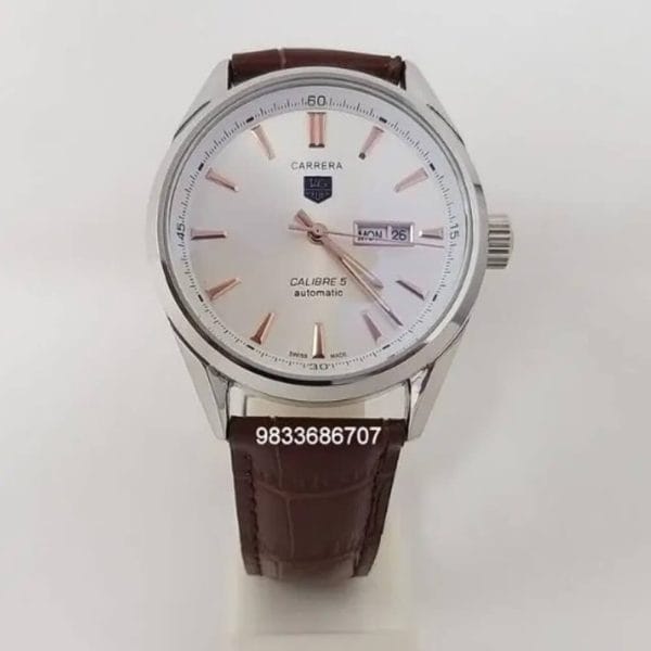 Tag Heuer Carrera Calibre White Dial Brown Leather Strap Super High Quality Swiss Automatic Watch1 (1)