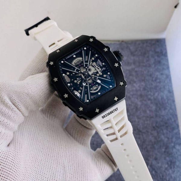 Richard Mille RM 1201 White Rubber Strap Super High Quality Swiss ETA Automatic Movement Watch