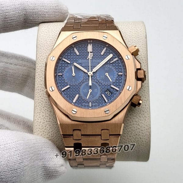 Audemars Piguet Royal Oak Chronograph Full Rose Gold 41mm Blue Dial Super High Quality Watch
