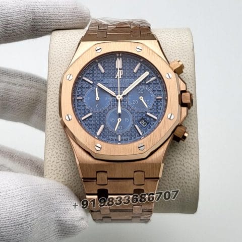 Audemars Piguet Royal Oak Chronograph Full Rose Gold 41mm Blue Dial Super High Quality Watch