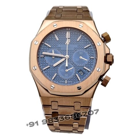Audemars Piguet Royal Oak Chronograph Full Rose Gold 41mm Blue Dial Super High Quality Watch (5)