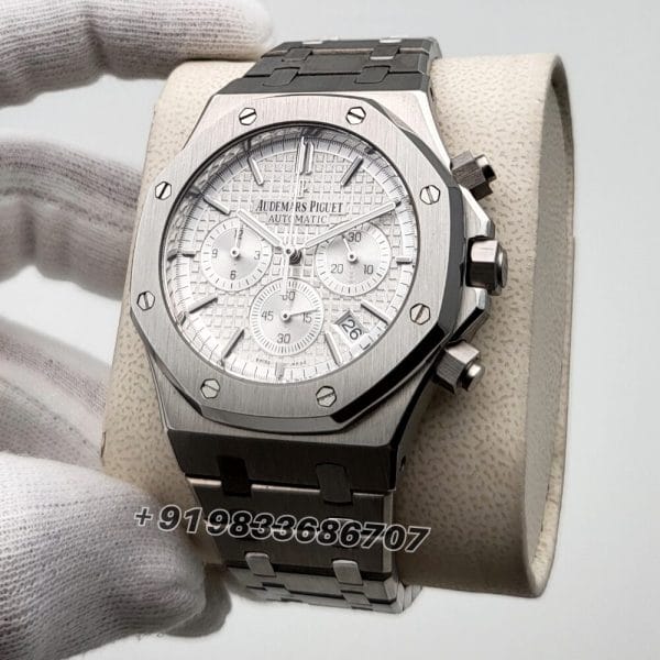 Audemars Piguet Royal Oak Chronograph Full Silver 41mm White Dial Super High Quality Watch (1)