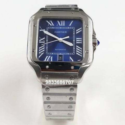 Cartier Santos 100 Full Silver Blue Dial Super High Quality Swiss Automatic Watch (2)