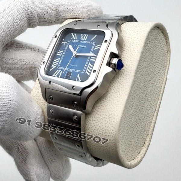 Cartier Santos 100 Full Silver Blue Dial Super High Quality Swiss Automatic Watch (4)