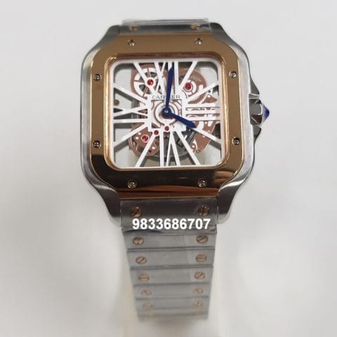 Cartier Santos Skeleton Rose Gold Bezel Super High Quality Watch (2)