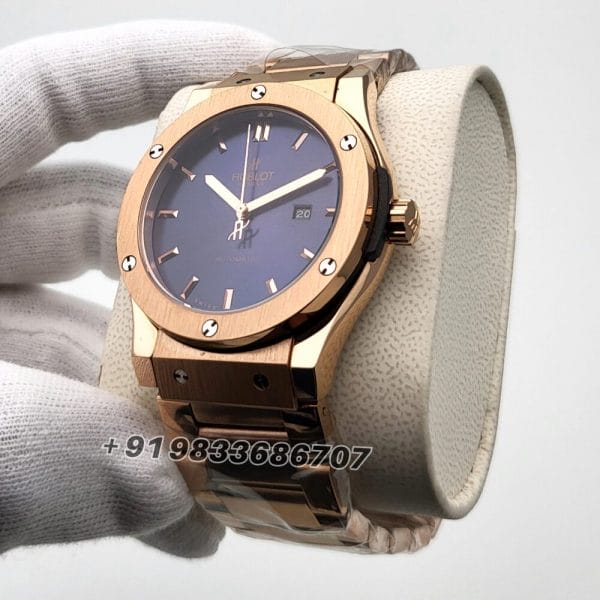 Hublot Classic Fusion Rose Gold Blue Dial Super High Quality Swiss Automatic Watch