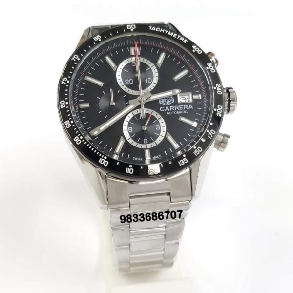 Tag Heuer Carrera Black Dial Stainless Steel Strap Super High Quality Chronograph Watch