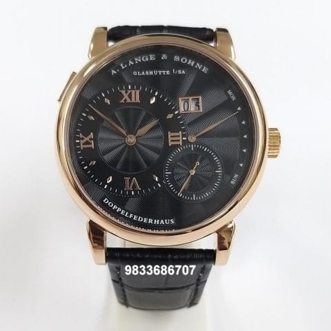 A Lange & Sohne Grand Lange Rose Gold Black Dial Leather Strap Super High Quality Swiss Automatic Watch (1)