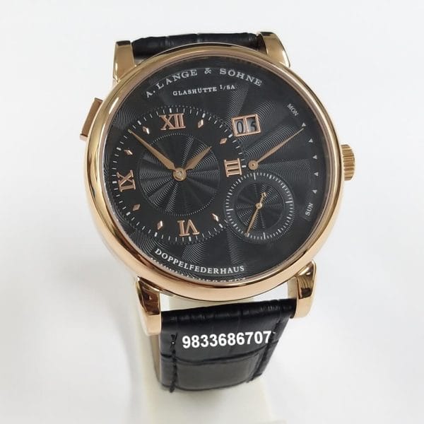 A Lange & Sohne Grand Lange Rose Gold Black Dial Leather Strap Super High Quality Swiss Automatic Watch (1)