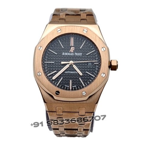 Audemars Piguet Royal Oak Rose Gold Black Dial Super High Quality Swiss Automatic Watch (1)