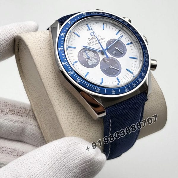 Omega Speedmaster Snoopy Award 50th Anniversary Chronograph White Dial Super High Quality Leather Strap Watch (1)