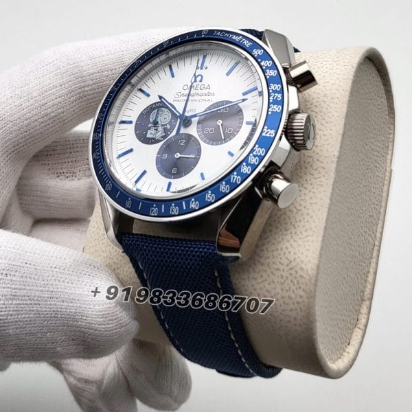 Omega Speedmaster Snoopy Award 50th Anniversary Chronograph White Dial Super High Quality Leather Strap Watch (1)
