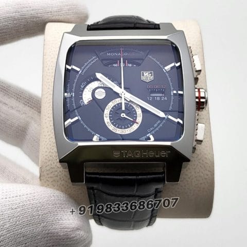 Tag Heuer Monaco LS Linear System Calibre 12 Chronograph Black Dial Leather Strap Super High Quality Watch (1)