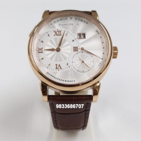 A Lange & Sohne Grand Lange Rose Gold White Dial Leather Strap Super High Quality Swiss Automatic Watch (1)