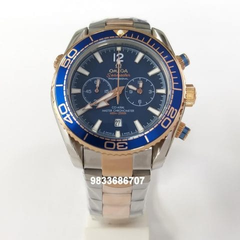 Omega Seamaster Planet Ocean Dual Tone Blue Dial Super High Quality Chronograph Watch (1)