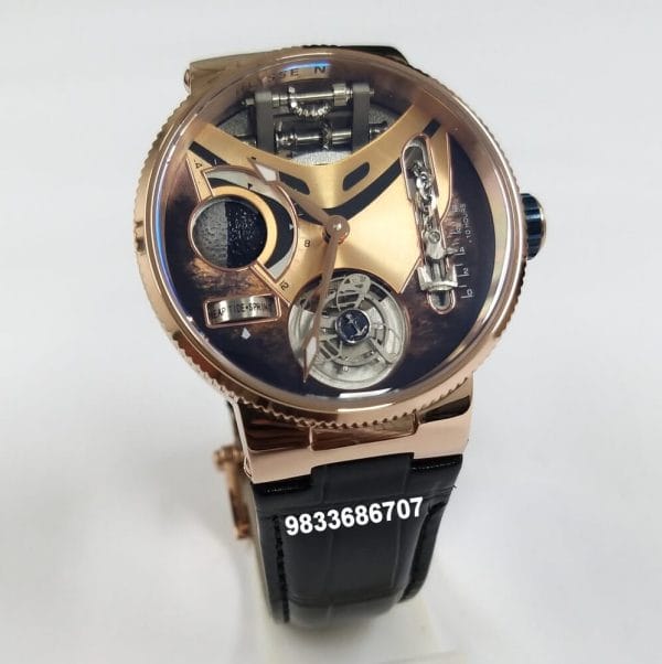 Ulysse Nardin Marine Mega Yacht Rose Gold Leather Strap Super High Quality Swiss Automatic Watch (1)