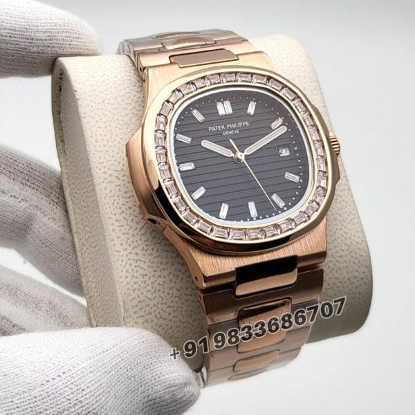 Patek Philippe Nautilus Rose Gold White Emerald Super High Quality Swiss Automatic Watch (1)