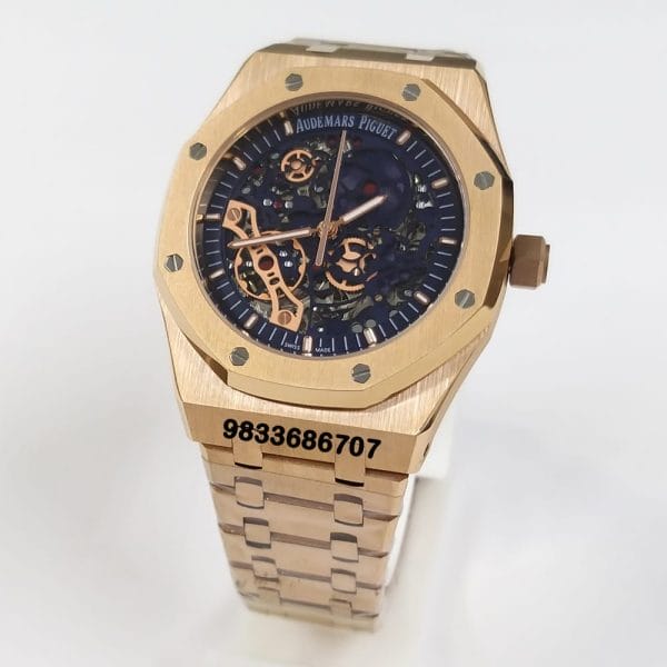 Audemars Piguet Royal Oak Rose Gold Skeleton Blue Dial Super High Quality Swiss Automatic Watch (1)