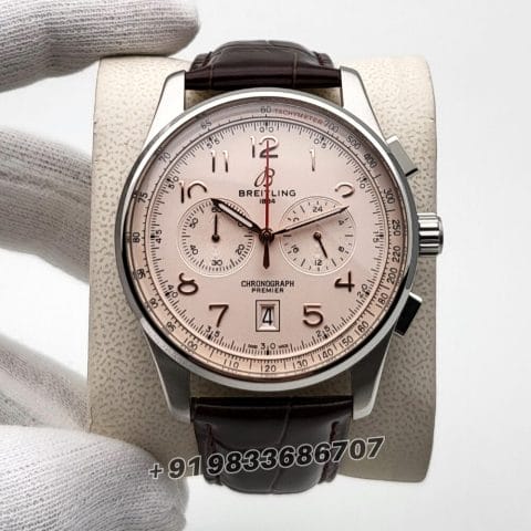 Breitling Premier B01 Chronograph Silver Off white Dial Leather Strap Super High Quality Watch