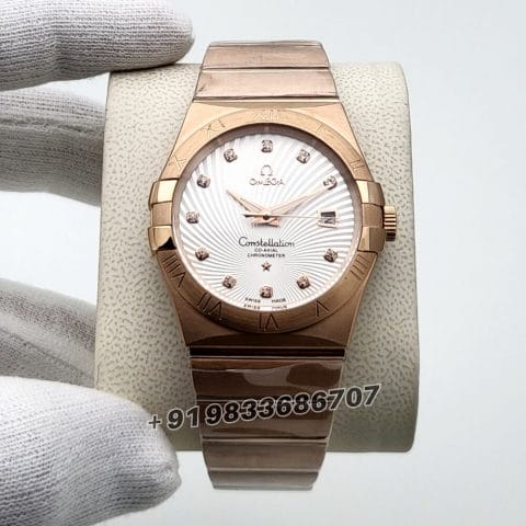 Omega Constellation Co Axial Chronometer Full Rose Gold White Dial Super High Quality Swiss Automatic Watch