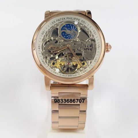 Patek Philippe Skeleton Dial Full Rose Gold Super High Quality Swiss Automatic Watch (1)