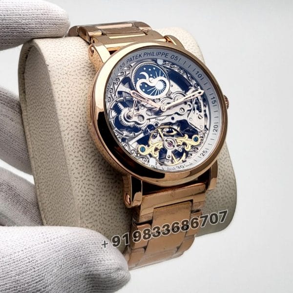 Patek Philippe Skeleton Dial Full Rose Gold Super High Quality Swiss Automatic Watch
