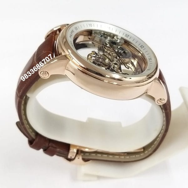 Patek Philippe Skeleton Rose Gold Leather Strap Super High Quality Swiss Automatic Watch (7)