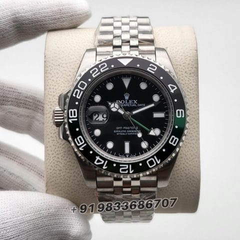 Rolex GMT Master II Lefty Green & Black Bezel Stainless Steel Strap Black Dial Super High Quality Swiss Automatic Watch (1)