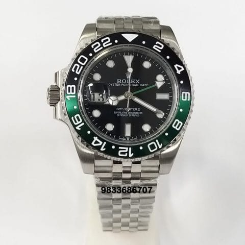 Rolex GMT Master II Lefty Green & Black Bezel Stainless Steel Strap Black Dial Super High Quality Swiss Automatic Watch (1)