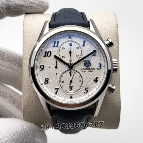 Tag Heuer Carrera 1887 White Dial Leather Strap High Quality Chronograph Watch (1)