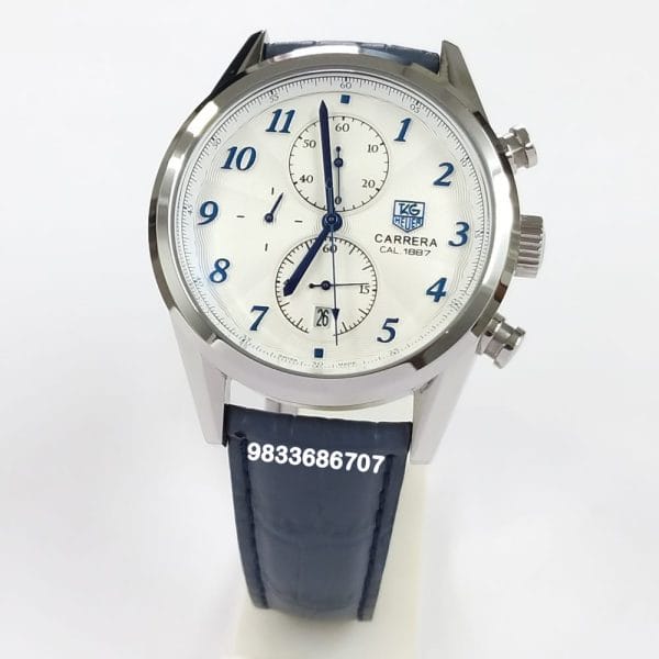 Tag Heuer Carrera 1887 White Dial Leather Strap High Quality Chronograph Watch (3)