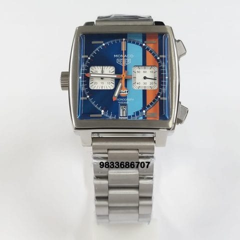Tag Heuer Monaco Gulf Chronograph Multicolour Dial Stainless Steel Strap Super High Quality Watch (1)